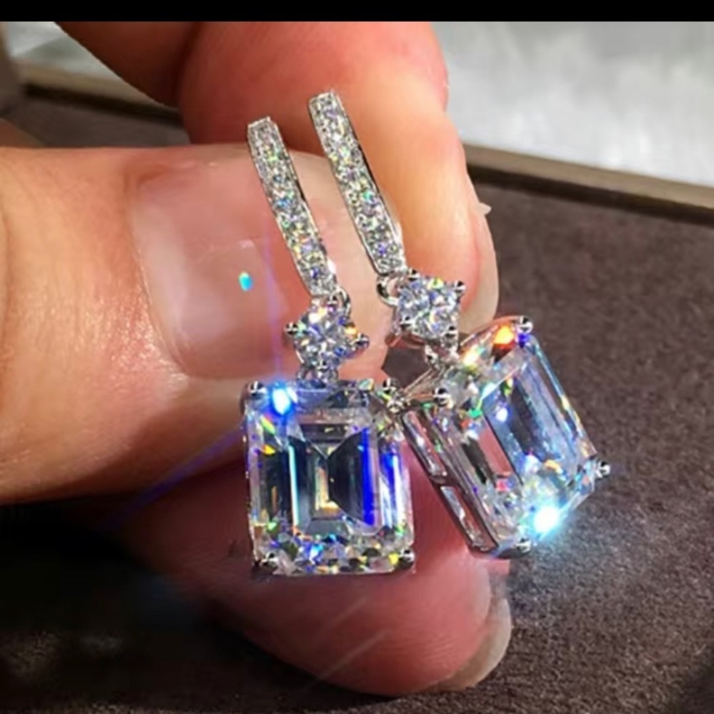 Shiny zircon hoop drop earrings